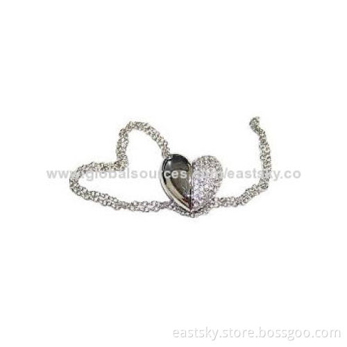 Custom Jewelry Heart USB Flash Drive, Made of Metal and Jewelry Shell, 64MB to 32GB Memory Capacity